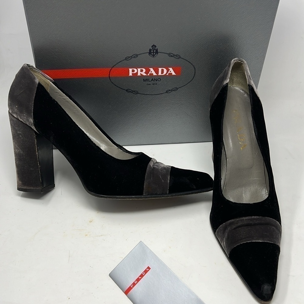 Prada Sz 40 US 10 Grey Crushed Velvet Pumps - Picture 2 of 16